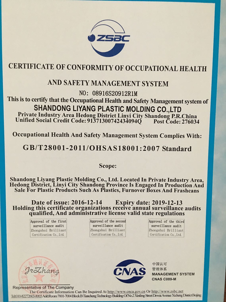 Çin Shandong Liyang Plastic Molding Co., Ltd. Sertifikalar